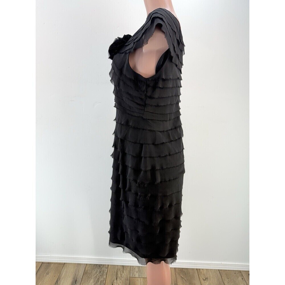 London Times Womens Size 16 Black Ruffle Tiered Raw Hem Cocktail Shift D… - Picture 6 of 15